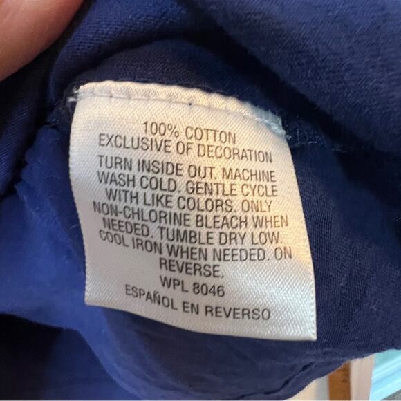 JM Collection Blue Peasant Blouse Sz XL Beaded Smocked Tie Front Bohemian - Picture 5 of 6